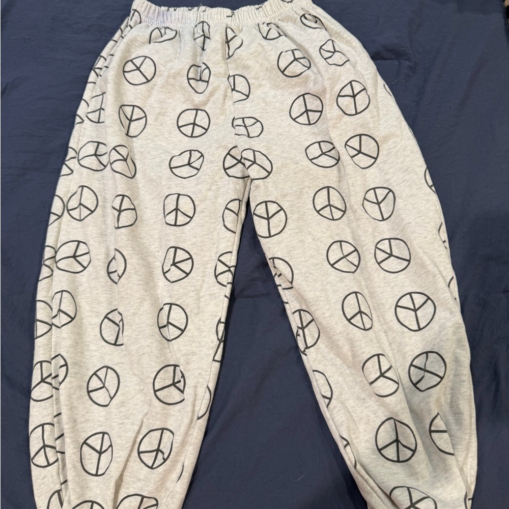 Gray Peace Sign Jogger Pants for Kids